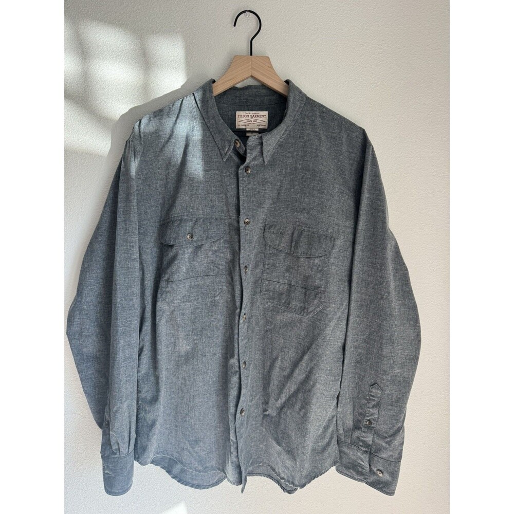 Filson Chambray Shirt Hunting Outdoor Long Sleeve Size XL in Excellent Condition